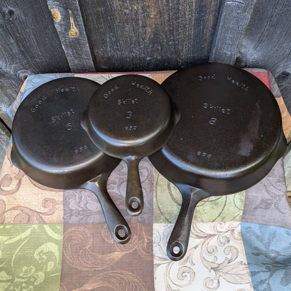 Set of 3 Vintage Good Health Skillets, Made by Griswold