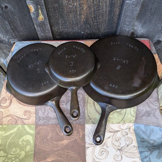 Set of 3 Vintage Good Health Skillets, Made by Griswold