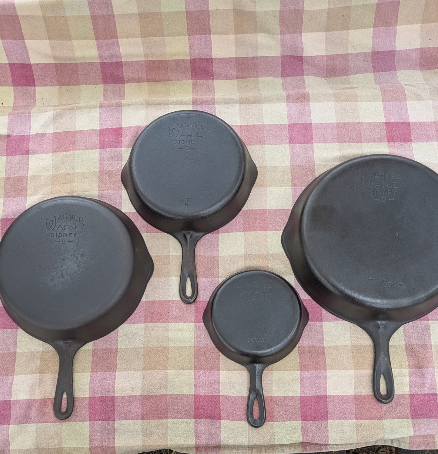 Set of 4 Vintage Wagner Ware Cast Iron Skillets, Sizes #3, 6, 8, & 10