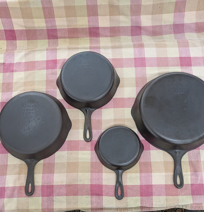 Set of 4 Vintage Wagner Ware Cast Iron Skillets, Sizes #3, 6, 8, & 10