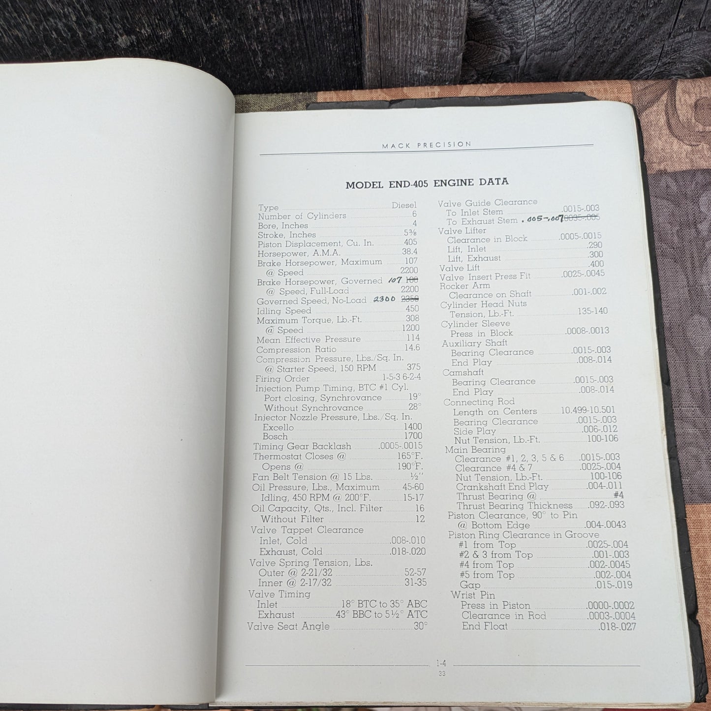 Vintage Mack Diesel Truck Engine END-405 Maintenance Manual