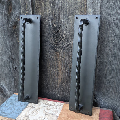Single Hand Forged Twisted Handle on 16" x 4" Backplate