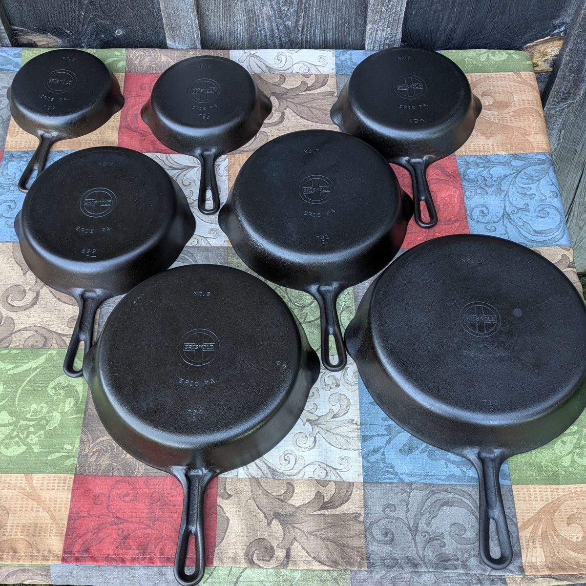 Complete Set Griswold Small Block Groove Handle Cast Iron Skillets- Sizes #3-#9