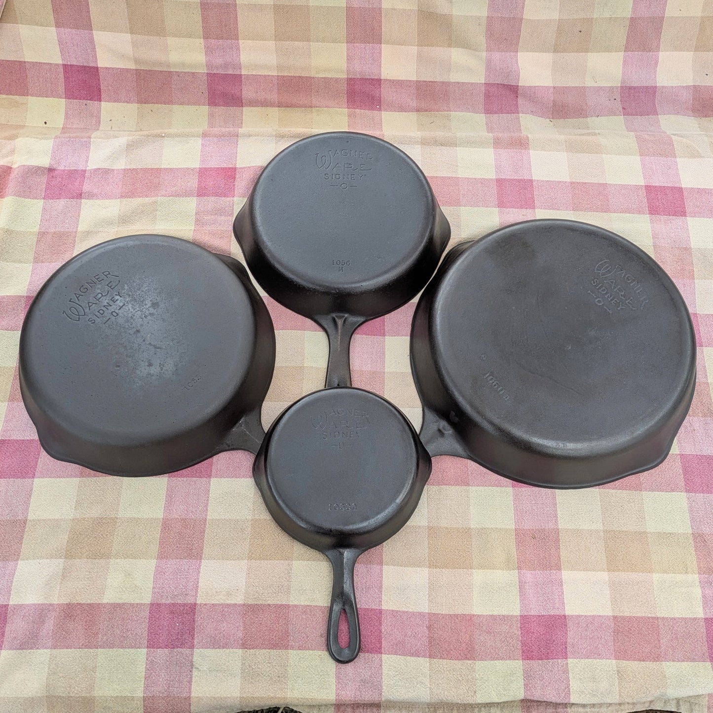 Set of 4 Vintage Wagner Ware Cast Iron Skillets, Sizes #3, 6, 8, & 10