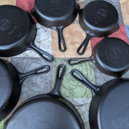 Complete Set Griswold Small Block Groove Handle Cast Iron Skillets- Sizes #3-#9