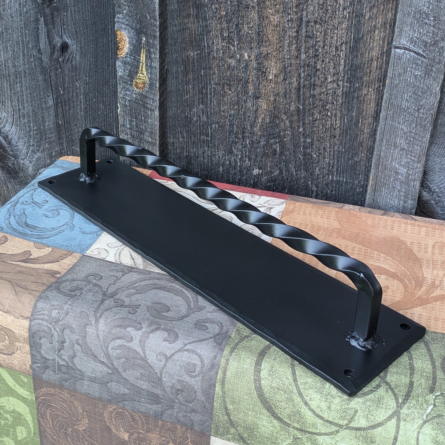 Single Hand Forged Twisted Handle on 16" x 4" Backplate