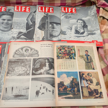 10 Vintage Life Magazines, January-March 1945