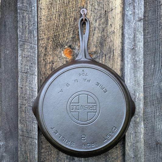 Griswold Cast Iron Skillet #8 Large Block Logo and Heat Ring 704 V