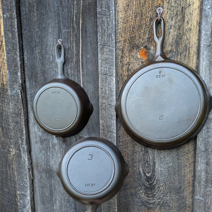 Set of Iron Mountain by Griswold Cast Iron Skillets- #3, #5, & #8