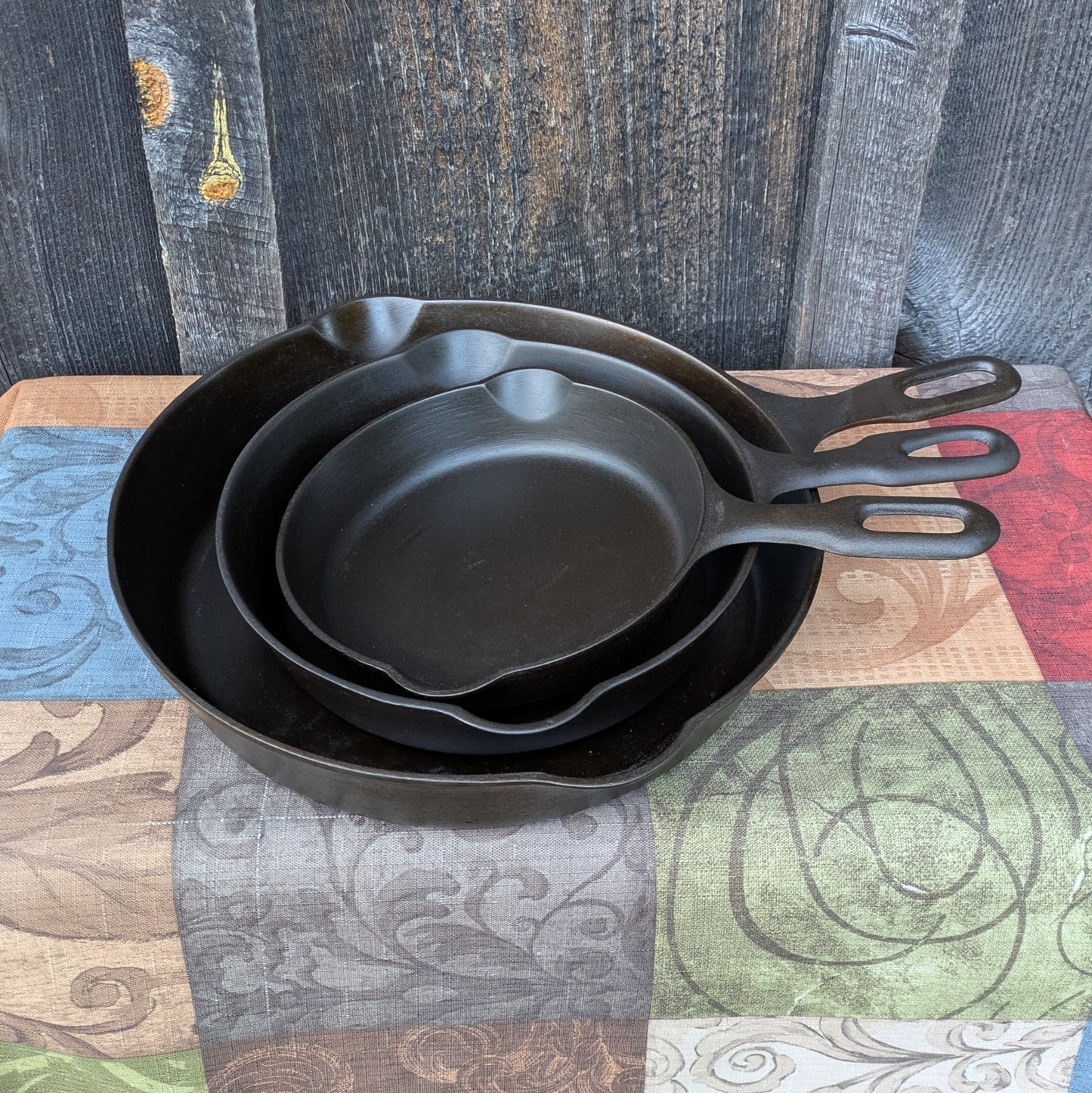 Set of Iron Mountain by Griswold Cast Iron Skillets- #3, #5, & #8