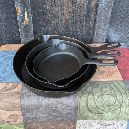 Set of Iron Mountain by Griswold Cast Iron Skillets- #3, #5, & #8