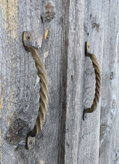 Pair of Curved Twisted Hand Forged Handles with Brass Finish