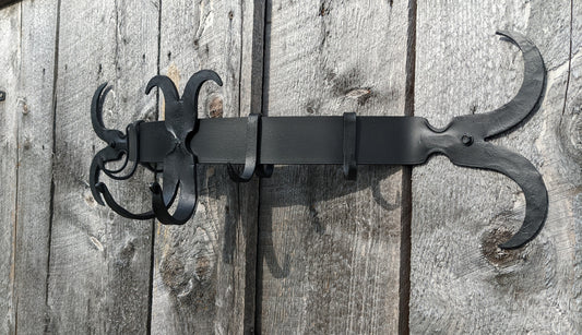 Hand Forged Scroll End Pot Rack with Movable Hooks