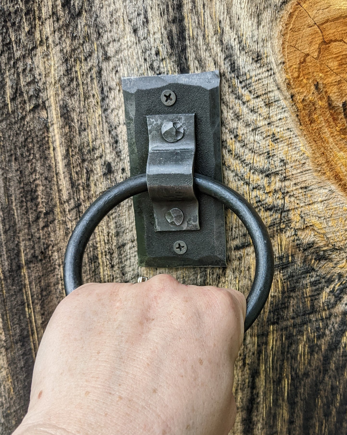 Single Large Brazed Round Ring Hand Forged Handle, Door Pull, Door Knocker, Tie Down