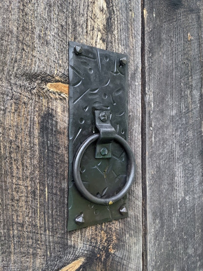 Hand Forged Ring Handle on Distressed Backplate