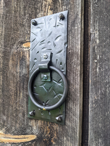 Hand Forged Ring Handle on Distressed Backplate