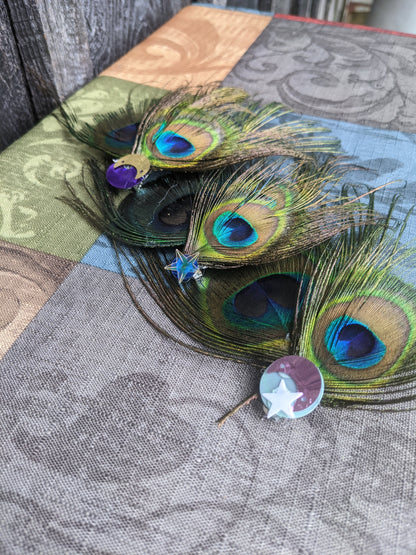 Peacock Feather Hair Clip with Fun Sequin Accents
