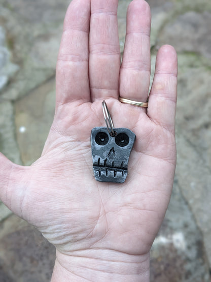 Hand Forged Steel Skull Keychain