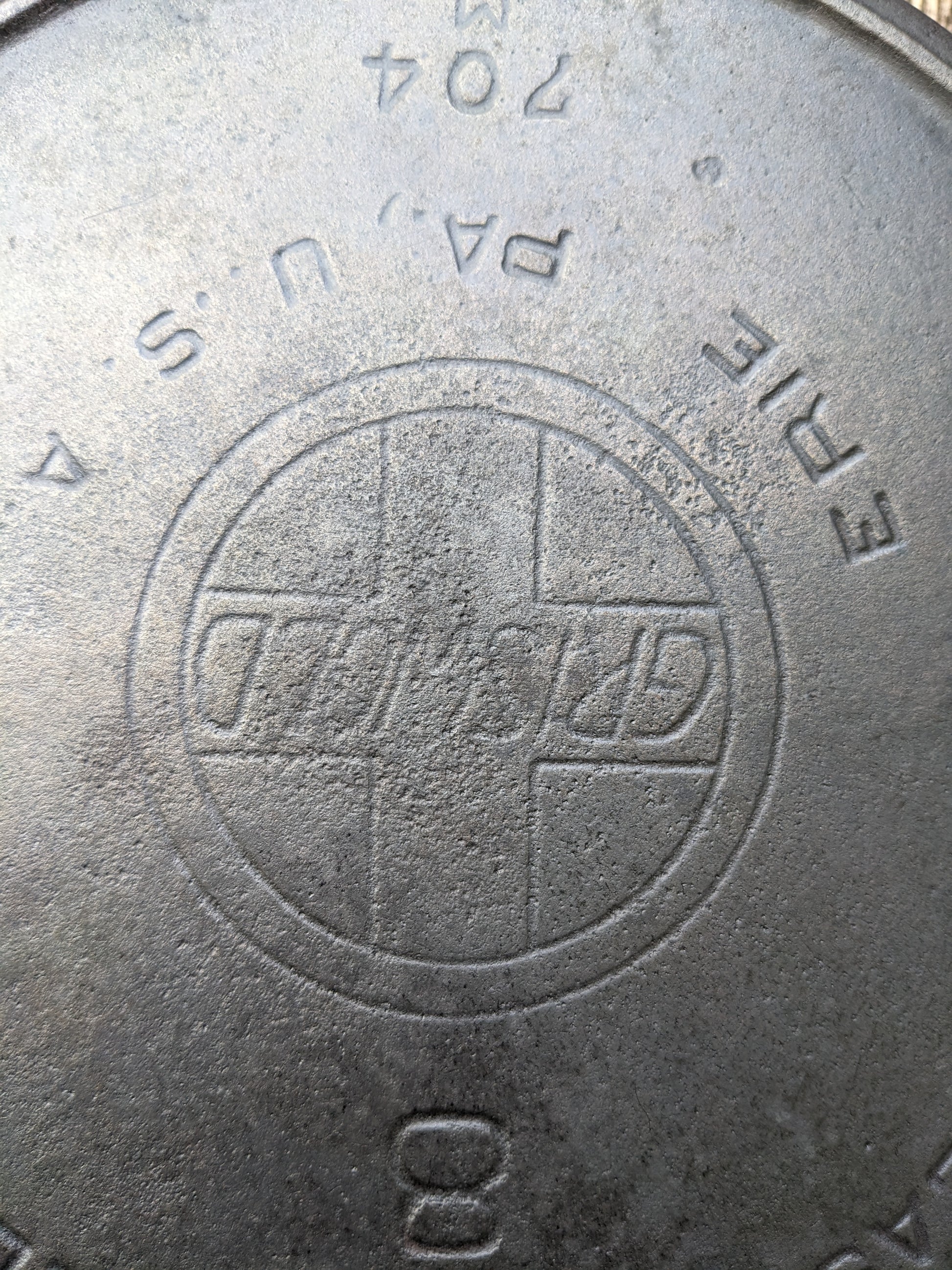 Griswold Cast Iron Skillet #8, Large Block Erie 704 MM L, 1906-12 Slant  Logo