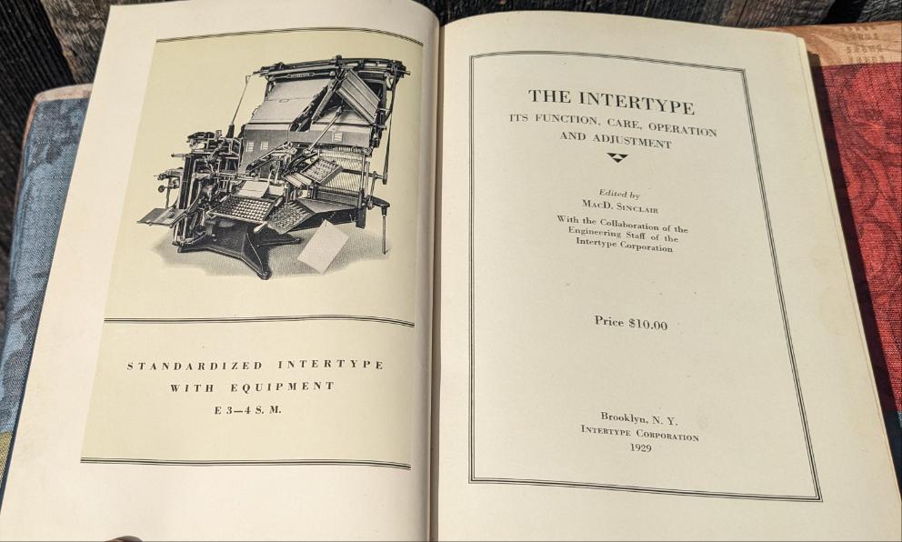 First Edition 1929 Intertype Manual for Antique Printing Press