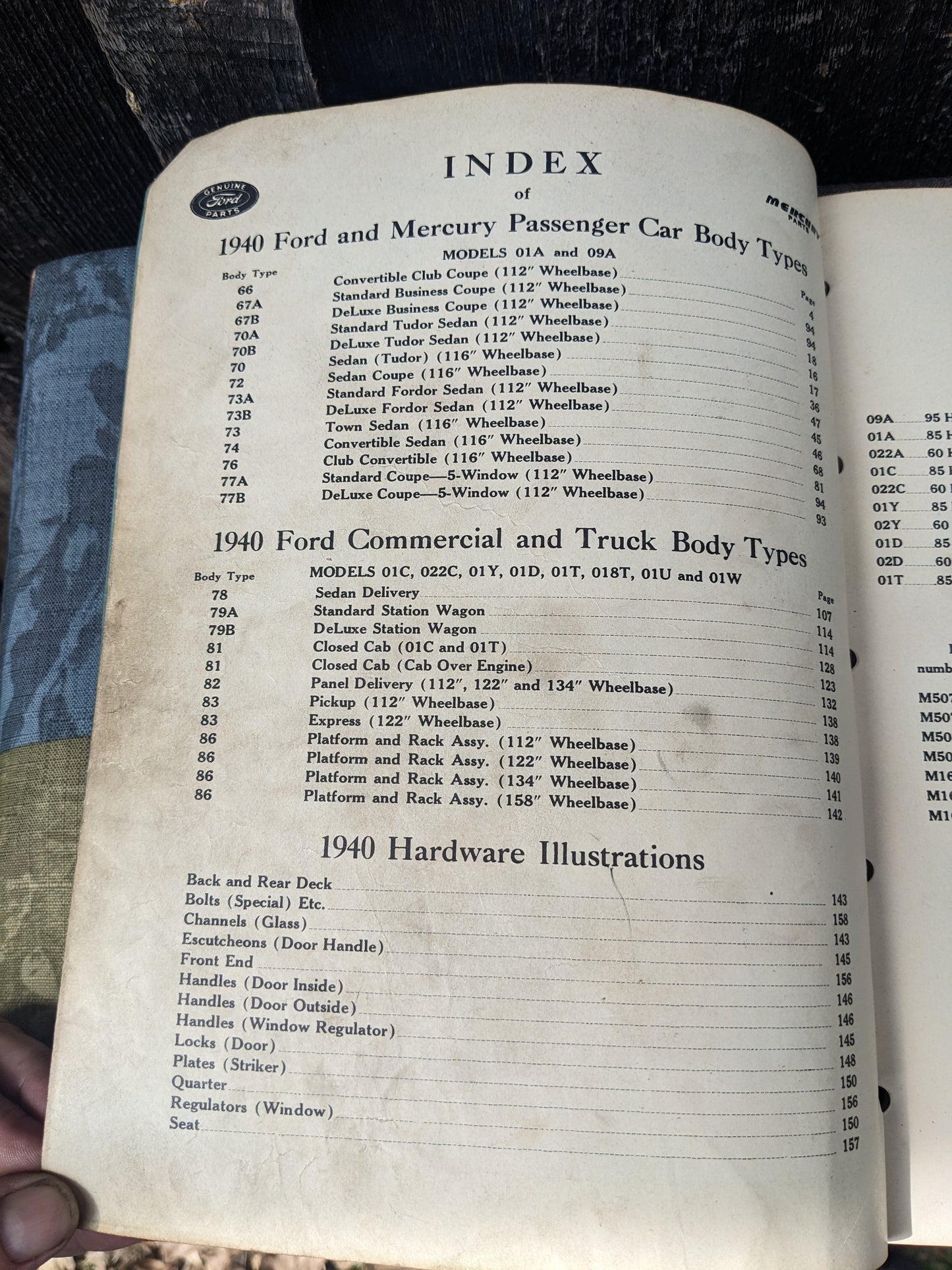 Ford Mercury 1940 Body Parts List for Passenger Cars, Commercial and Truck
