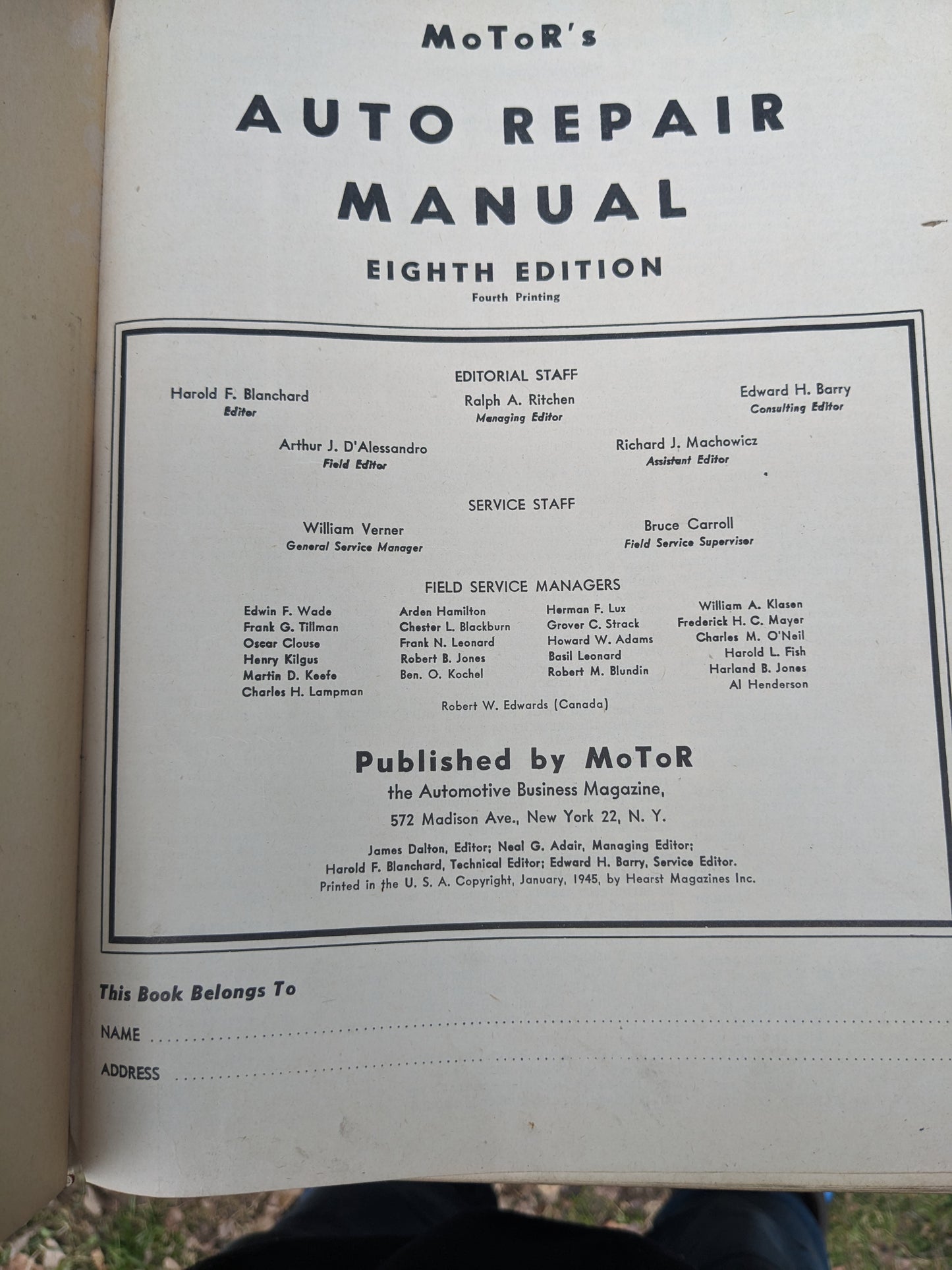 Motor's Auto Repair Manual, Eighth Edition, 1944