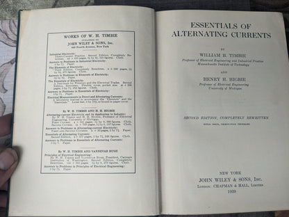 Essentials of Alternating Currents, 1939 Textbook by Timbie & Higbie