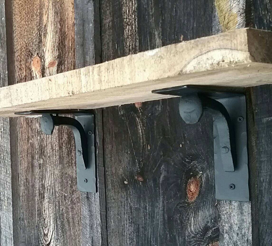 Set of 2 Hand Forged Blacksmith Made Wall Shelf Brackets Made with Real Railroad Spikes- heavy duty for books and more!