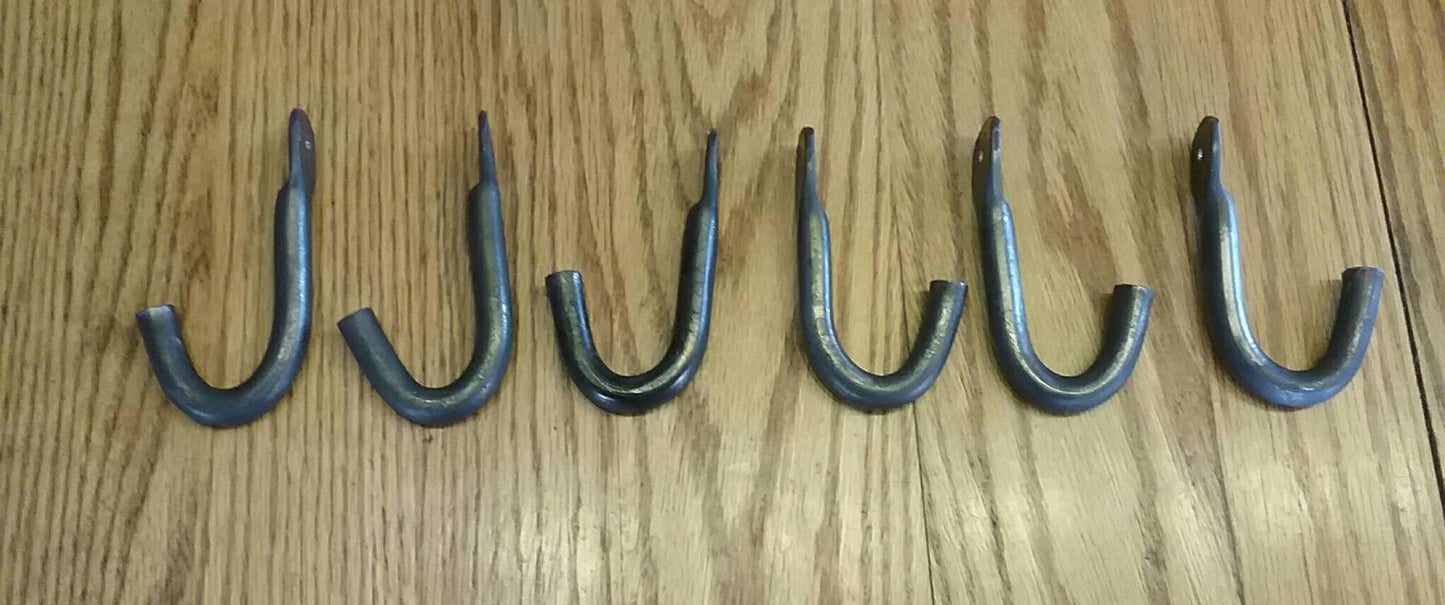 Set of Six Hand Forged Hooks Made with 1/2" Round Stock Steel . Vintage/Antique/Industrial Wrought Iron Look